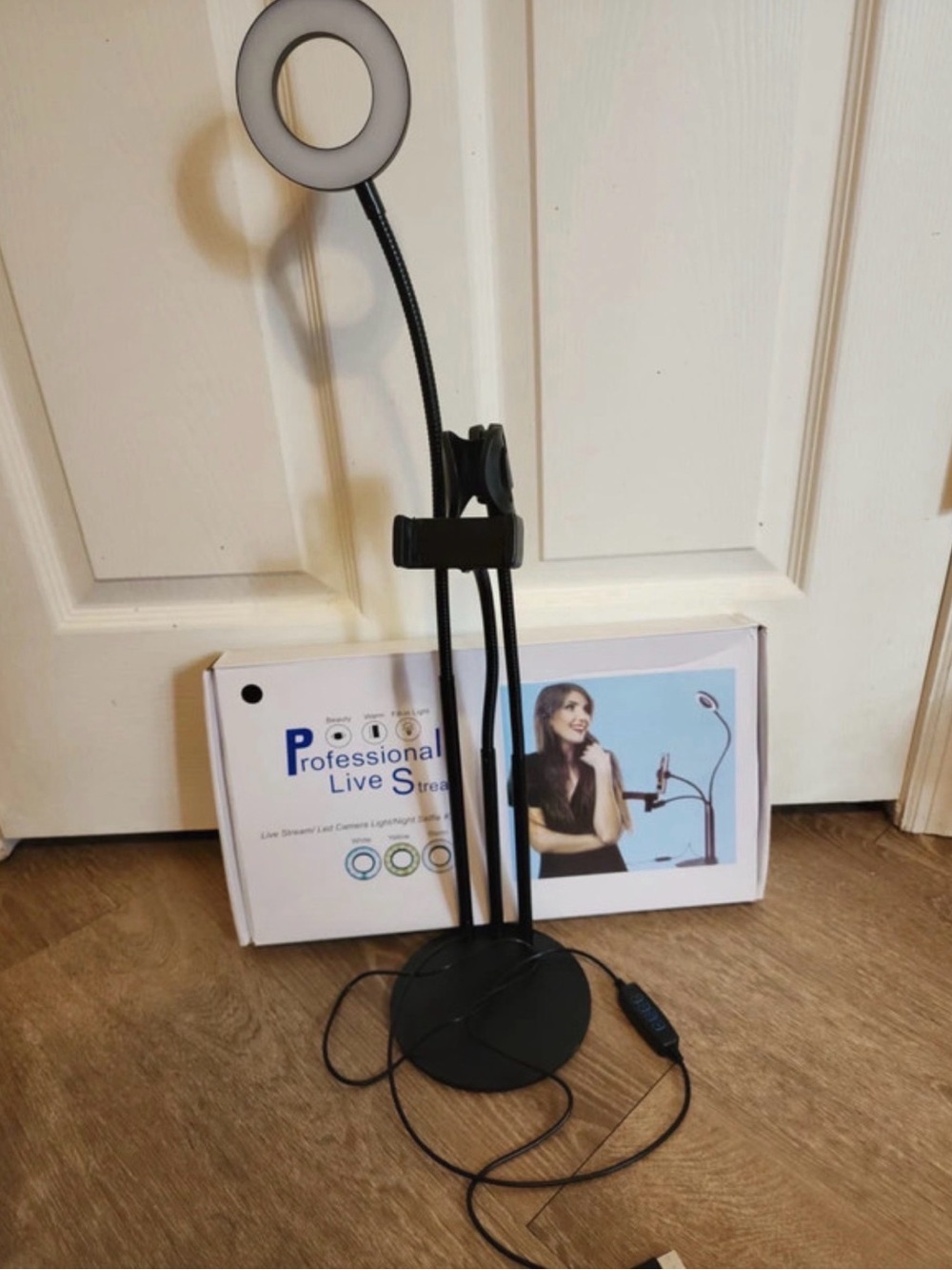 Black Ring Light and Phone Holder Stand for Live Streaming